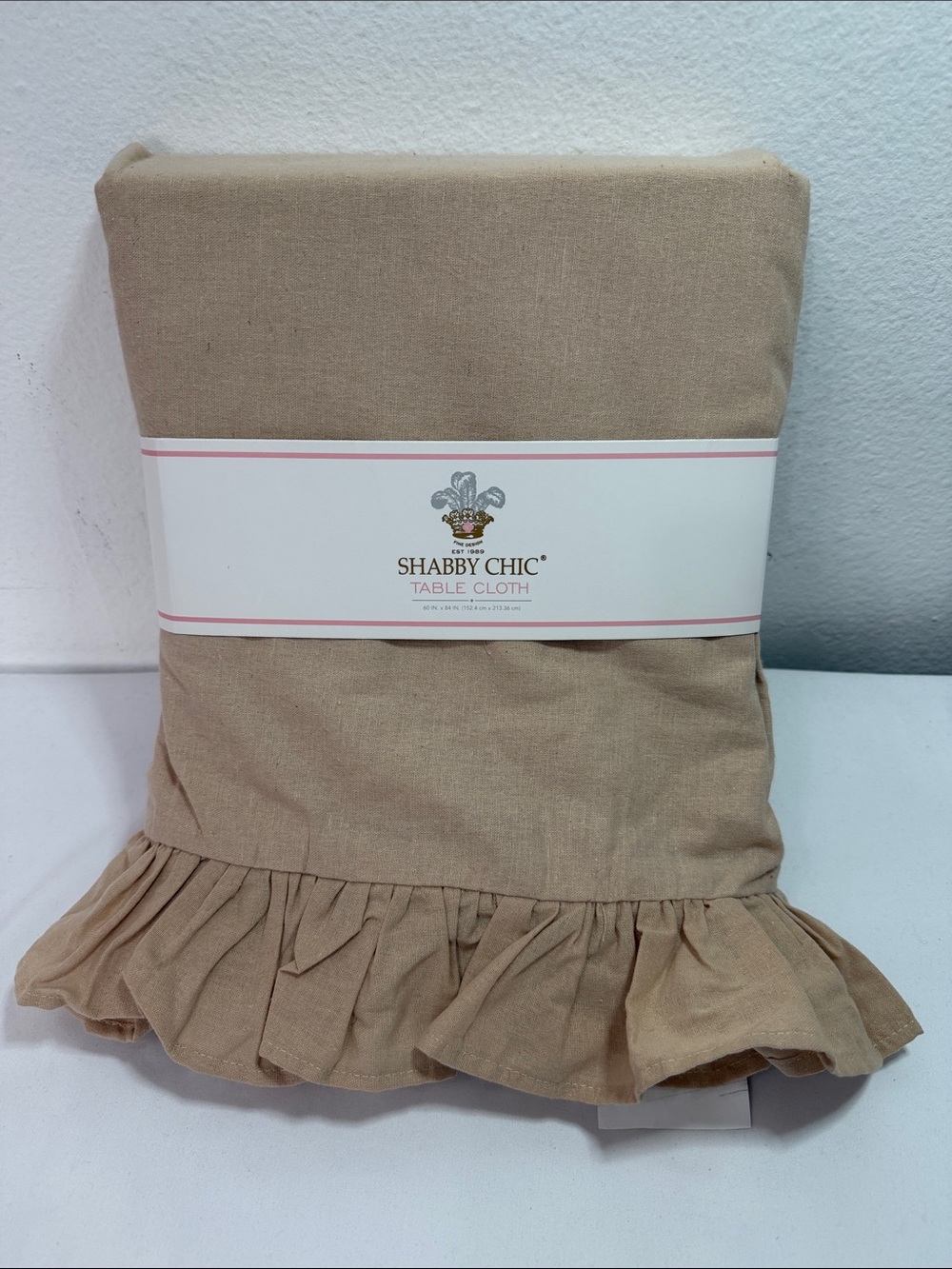 Shabby Chic Neutral Beige Linen-Texture Fabric with Label